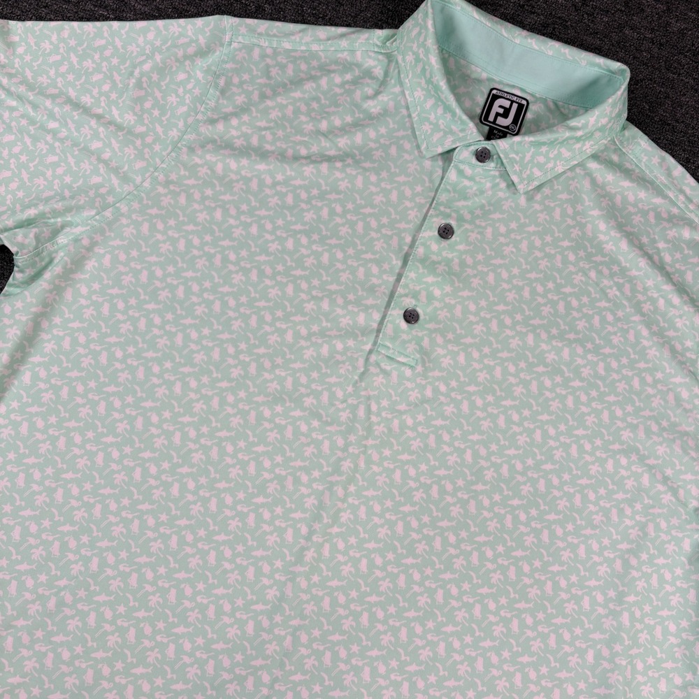 FootJoy Polo Shirt Mens 2XL Mint Green Tropical Palm Flamingo Athletic Fit